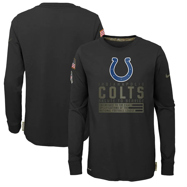Youth Indianapolis Colts Black NFL 2020 Salute To Service Sideline Performance Long Sleeve T-Shirt
